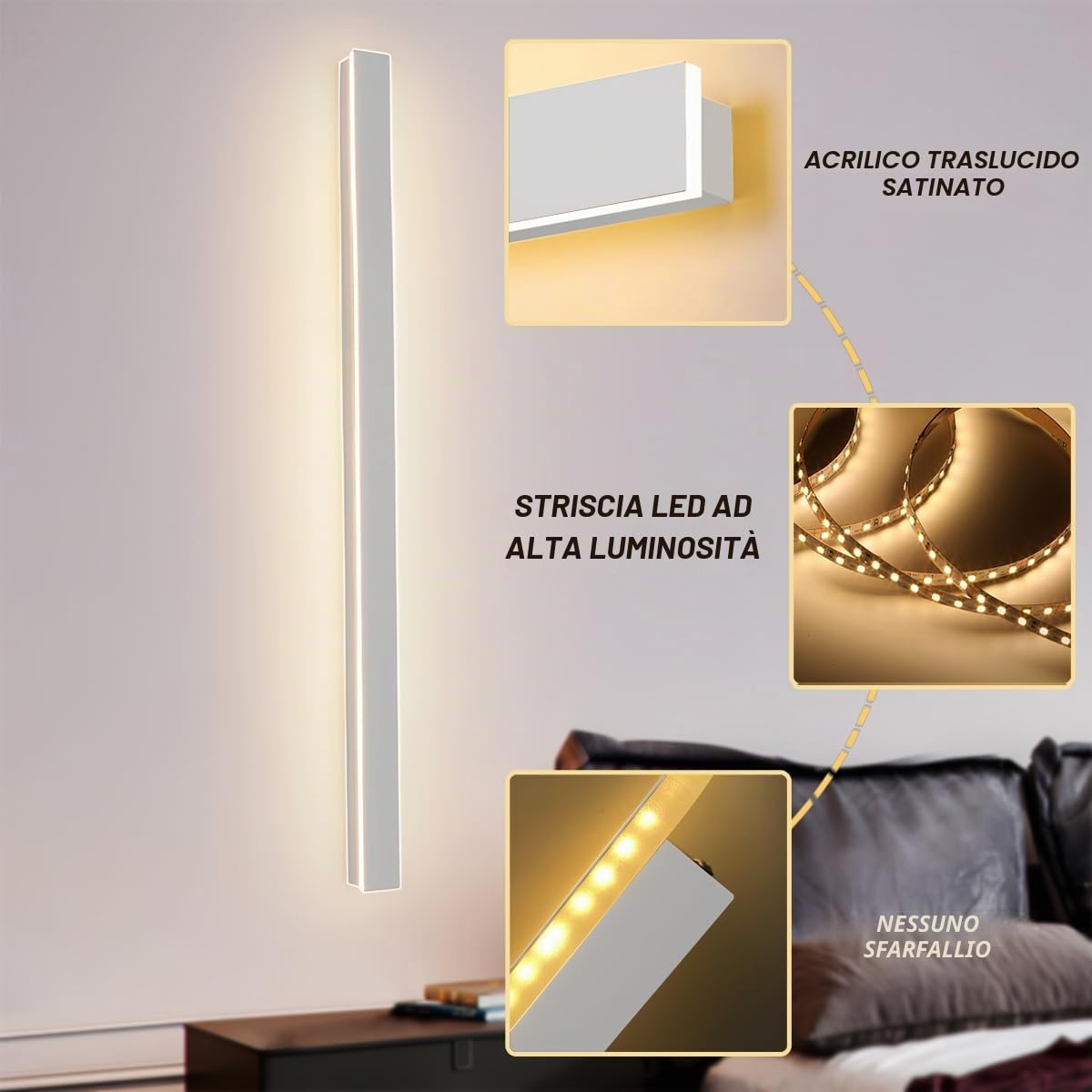 32W/80CM Applique da Parete LED Dimmerabile con Telecomando | Dimmerabile 10%-100%,3000K-6000K,Lampada da Parete Lunga Bianco 110-240V per Camera da Letto Soggiorno Hotel Scala Corridoio