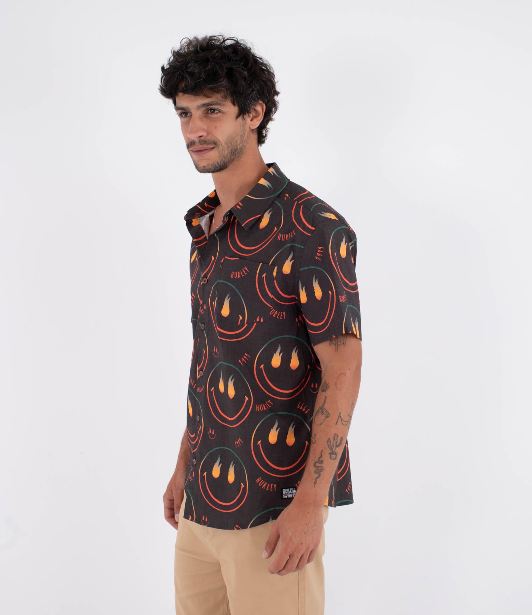 Hurley Men's Short-Sleeved Shirt - Printing Press Happy Face T-Shirt Hombre (Pack de 1)