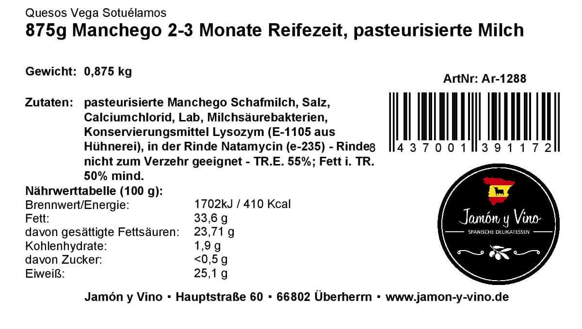 870g Manchego 2-3 Monate Reifezeit, pasteurisierte Milch