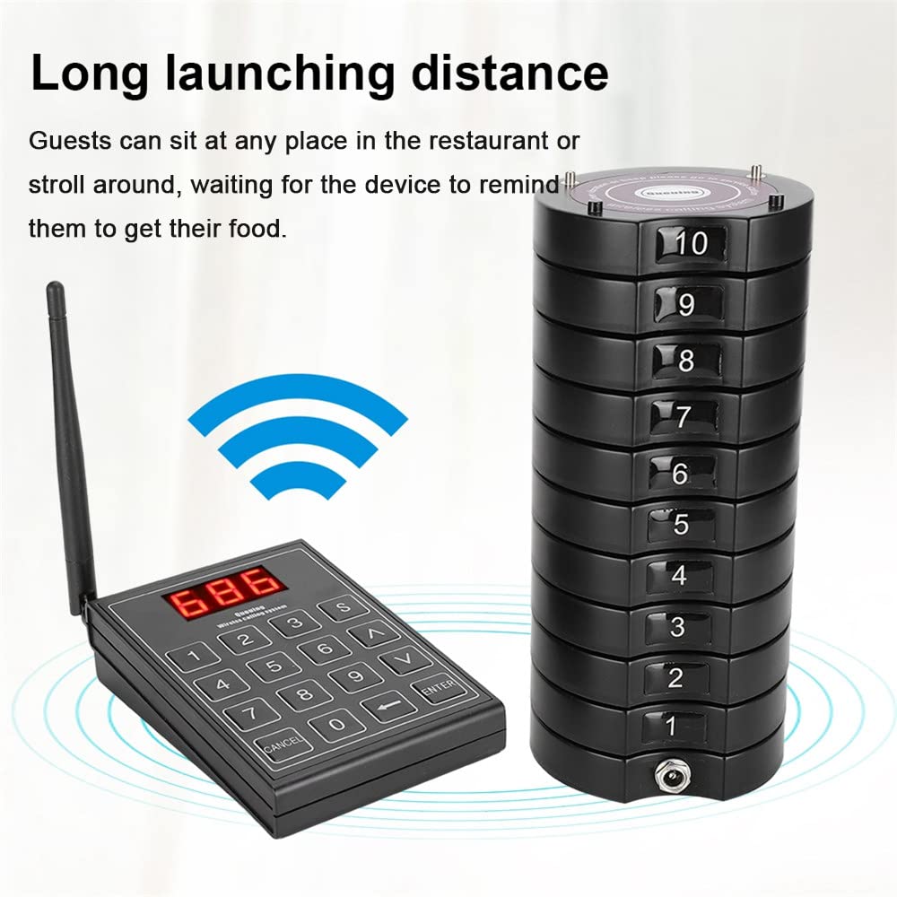Wireless Restaurant Pager, 1 Tastiera Di Chiamata A 999 Canali + 10/20/30 Sottobicchieri,3 Modalità Di Chiamata,Cercapersone E Cicalini Per Ristoranti,Bar, Hotel,Caffetteria,Food Court 10Pagers