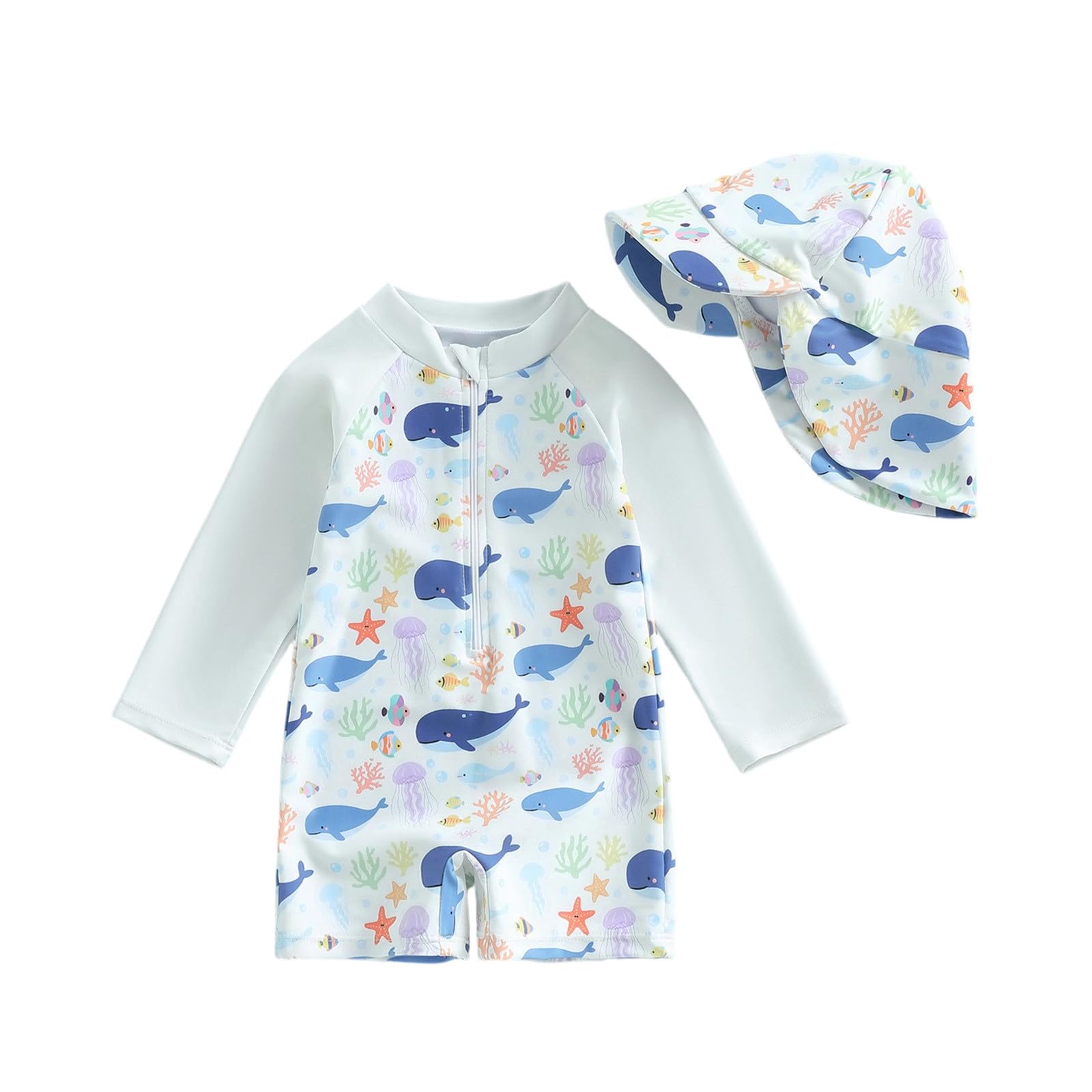 Baby Badeanzug mit Hut Einteiler Kleinkind Langarm Badeanzug UV Sunsafe Baby Mädchen Jungen Reißverschluss Bademode Rashgard Bademode