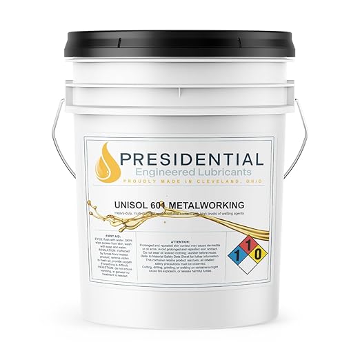 Presidential Unisol 601 - Heavy Duty & Water Soluble Machining Coolant for Drilling, Tapping, Sawing, Stamping, Threading - Non-Chlorinated - Made in USA - (5 gal)