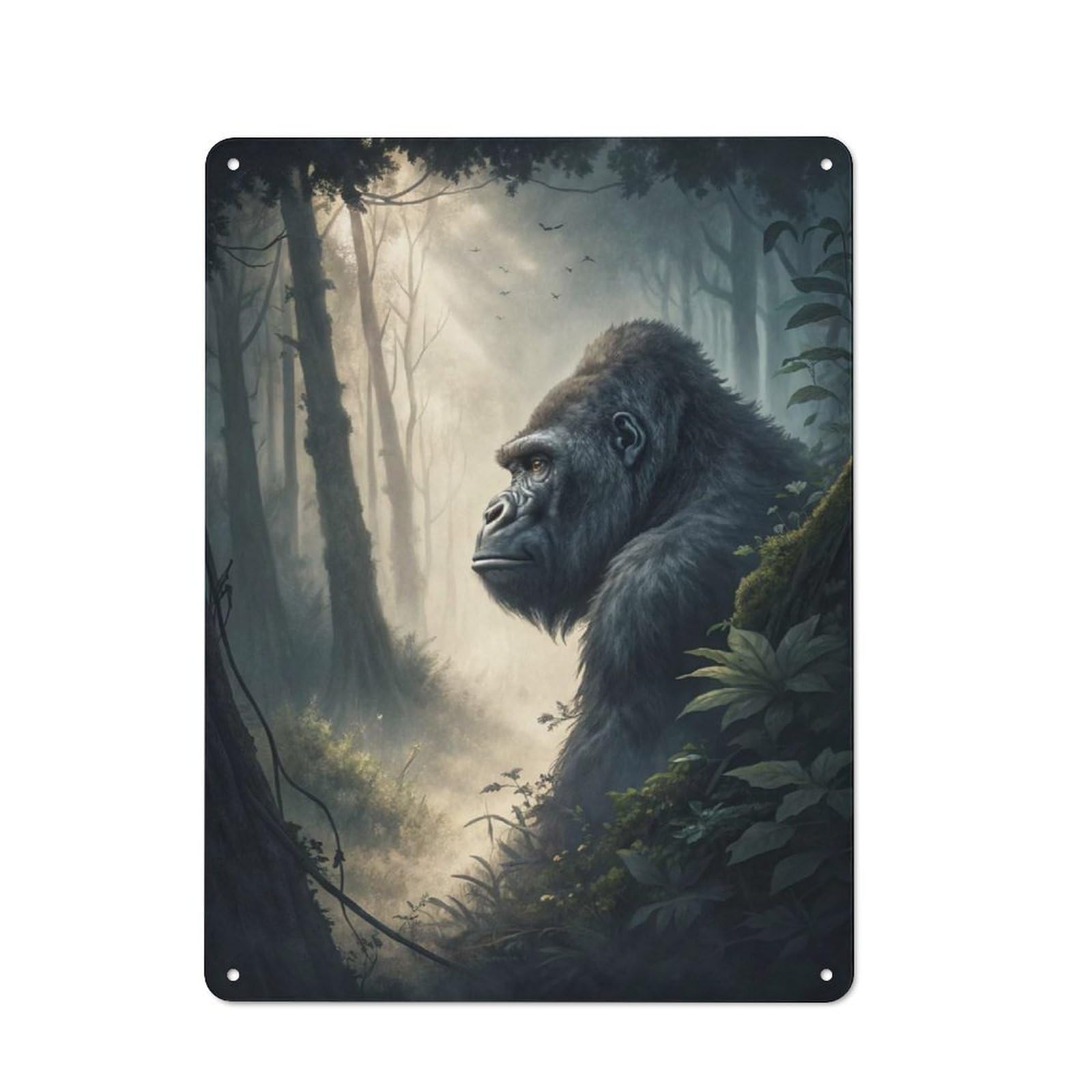 Junmoney Style-3 Gorilla In A Misty Forest Vintage Tin Sign 40X30cm For Studio Or Craft Room, Suited To Creative-Space Collectors
