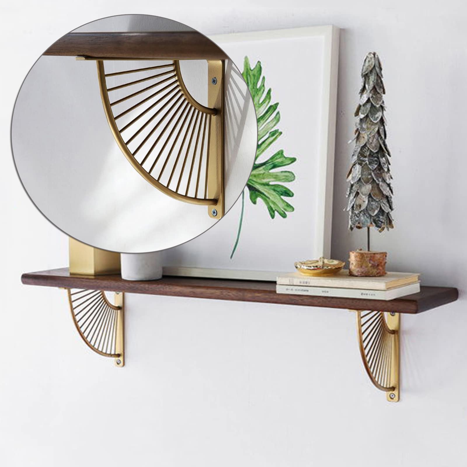 X2 Staffe per mensole,Reggimensola Oro,Staffe di Fissaggio Artigianali Metallo,Supporto per scaffale stoccaggio per Decorazioni per la casa Resistente,Accessori Completi,25cm/10in