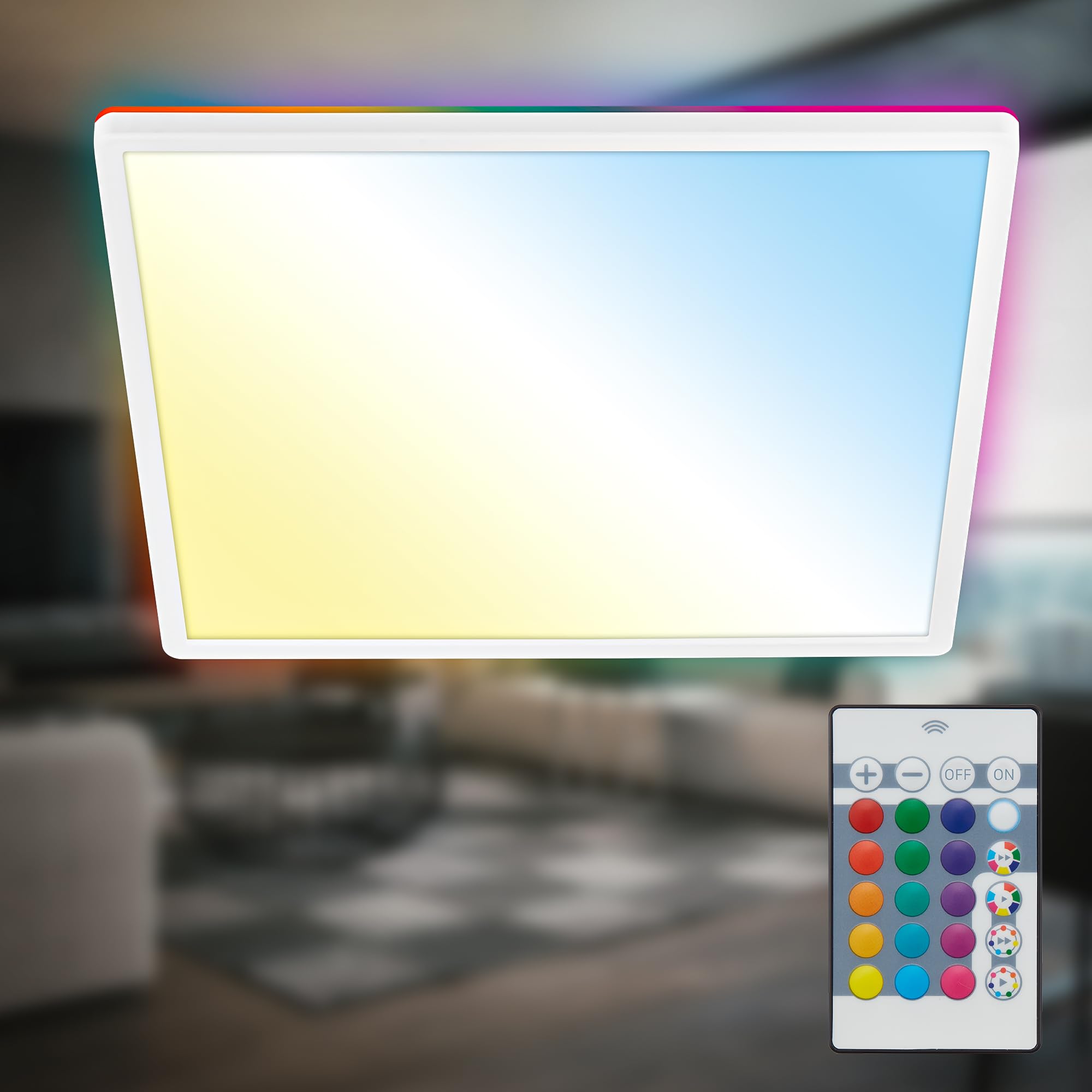 B.K.Licht - Magic Flat LED Ceiling Light with Remote Control, RGB Backlight, CCT, Dimmable, LED Ceiling Light, Living Room, LED Panel, Children's Room, Ceiling, 42x42x3 cm, White