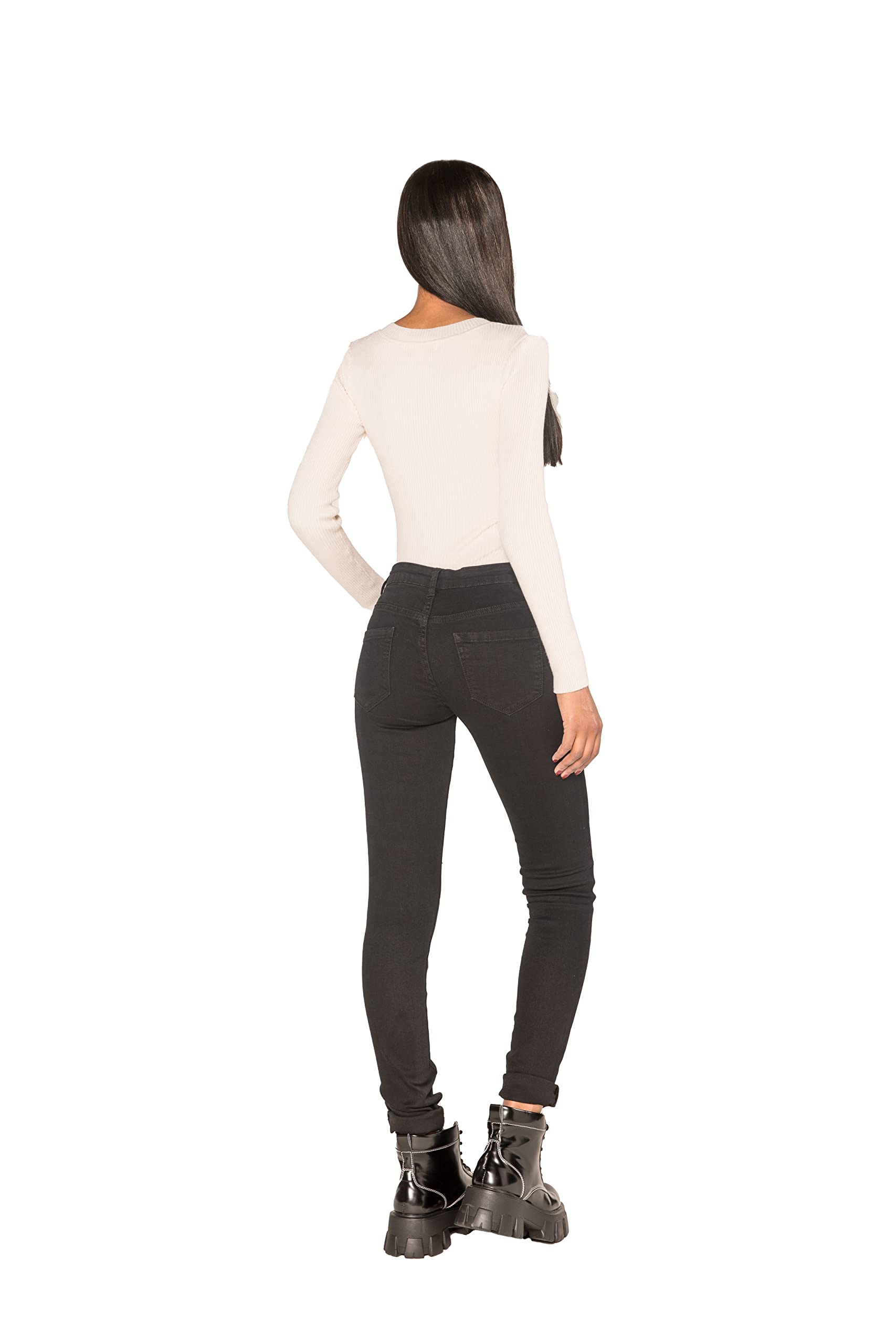 Nina Carter P100 Jean coupe skinny pour femme Taille basse avec effets usés Effet délavé