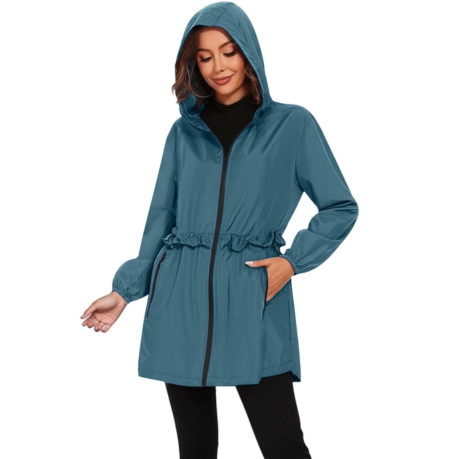 Generisch Poncho de lluvia para mujer, chaqueta para exteriores, chubasquero con capucha para deportes y actividades, cortavientos ligero para todas las condiciones climáticas