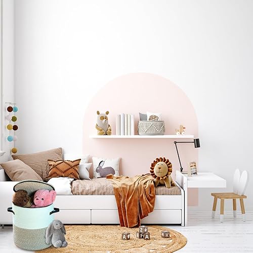 Miniatura 6 de Cesta de almacenamiento de cuerda de algodón con cubierta de cremallera y cestas tejidas con asas para juguetes, libros, cesta de almacenamiento