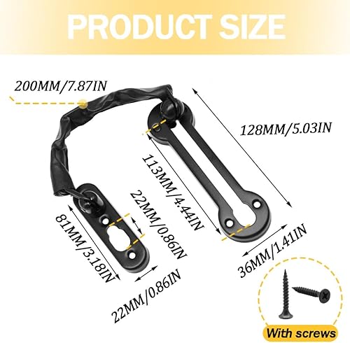 Miniatura 2 de Yosawa 2 protectores de puerta de cadena, pestillo de puerta de cadena de puerta, a prueba de niños, cadena frontal con tornillos, cadena de acero