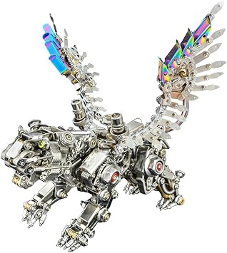 Helixsun 3D Steampunk Metal Assembly Kit, 3D Metal Puzzle Smilodon Tiger Model, DIY Building Blocks, Adult 3D Puzzle, 650 Pieces+, Metal Version without Wings X