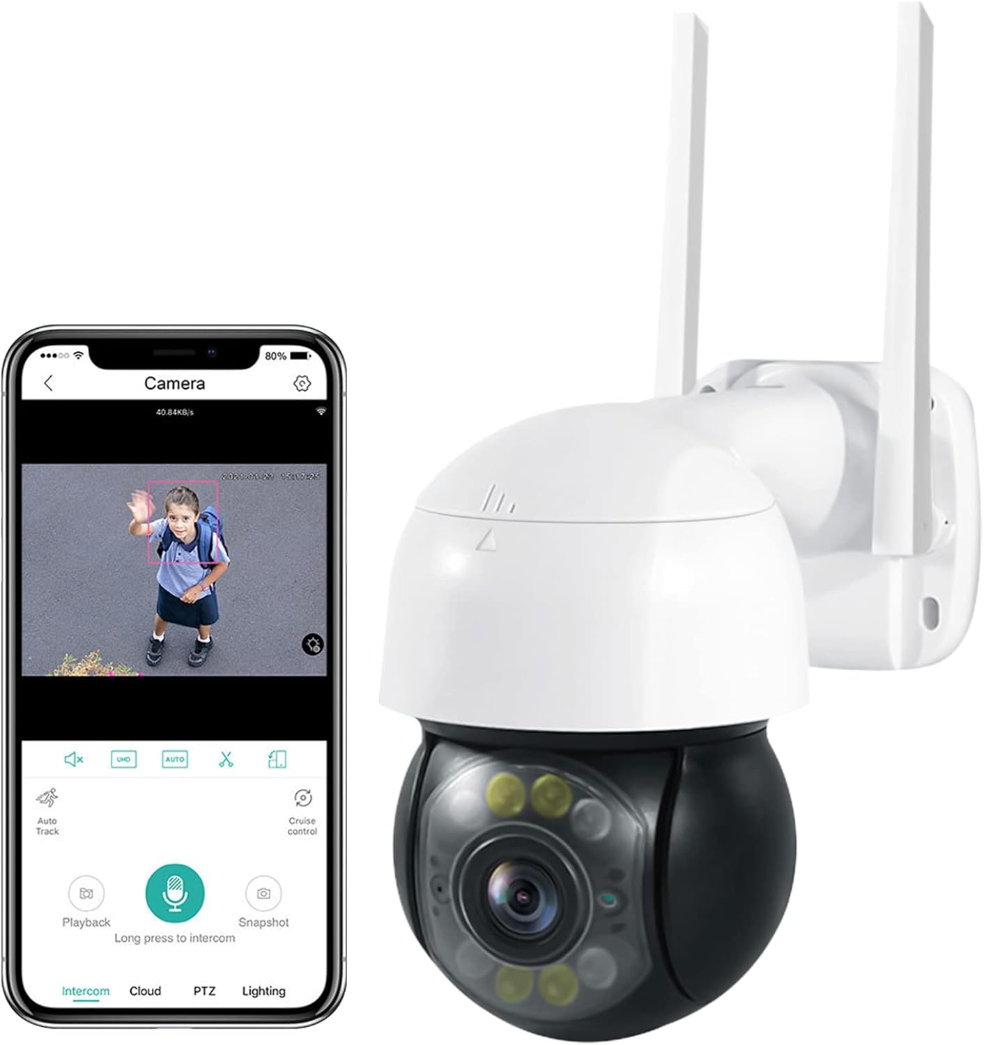 Outdoor Surveillance Camera 5MP, 360° PTZ Wifi IP Camera Home Security