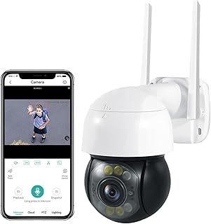 Outdoor Surveillance Camera 5MP, 360° PTZ Wifi IP Camera Home Security System with Full Color Night Vision 15m/50Ft, Motion Detection, 2 Way Audio, IP66 Waterproof, Dome Camera for Garage, Factory