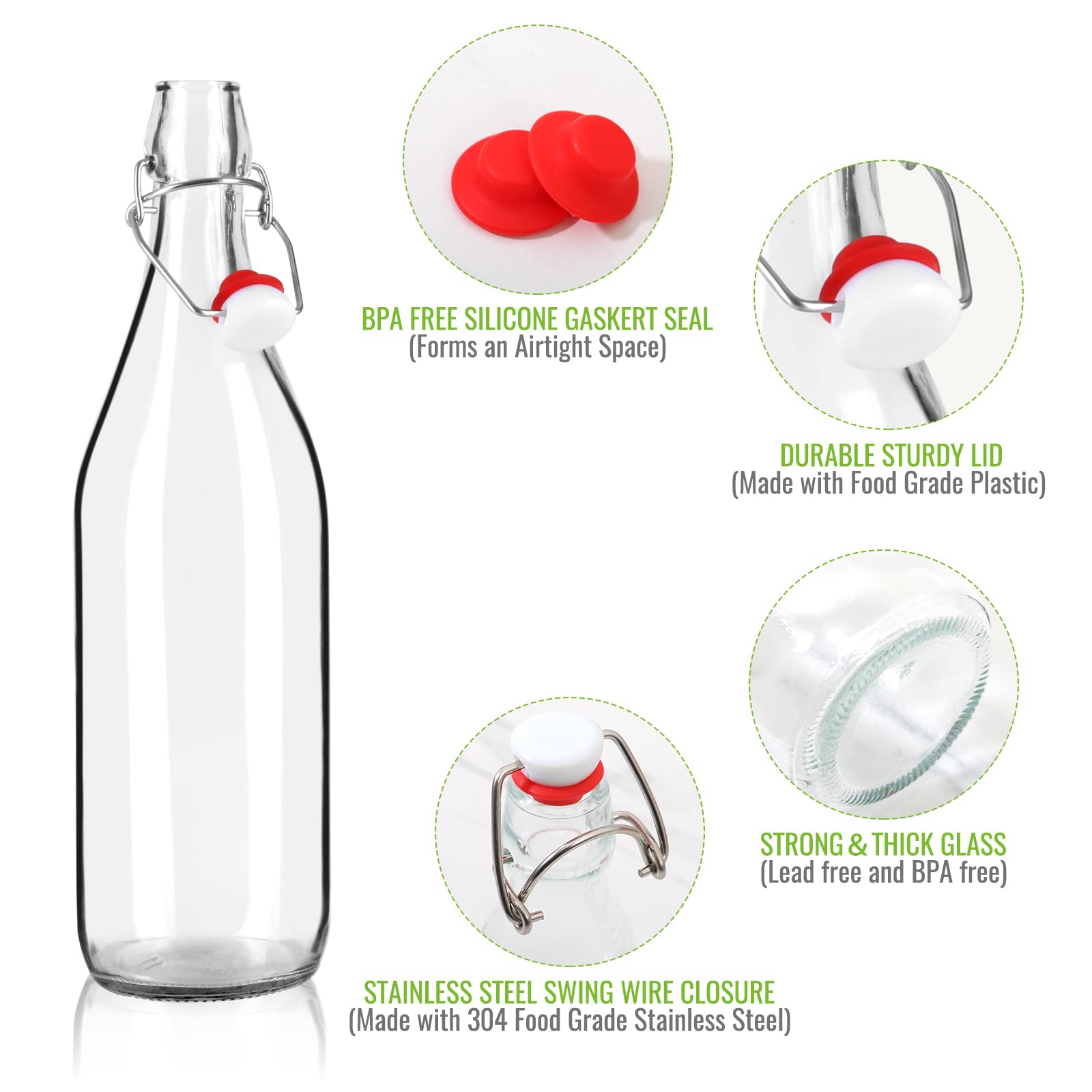 Paquete de 6 botellas de vidrio de 1 L con tapa hermética