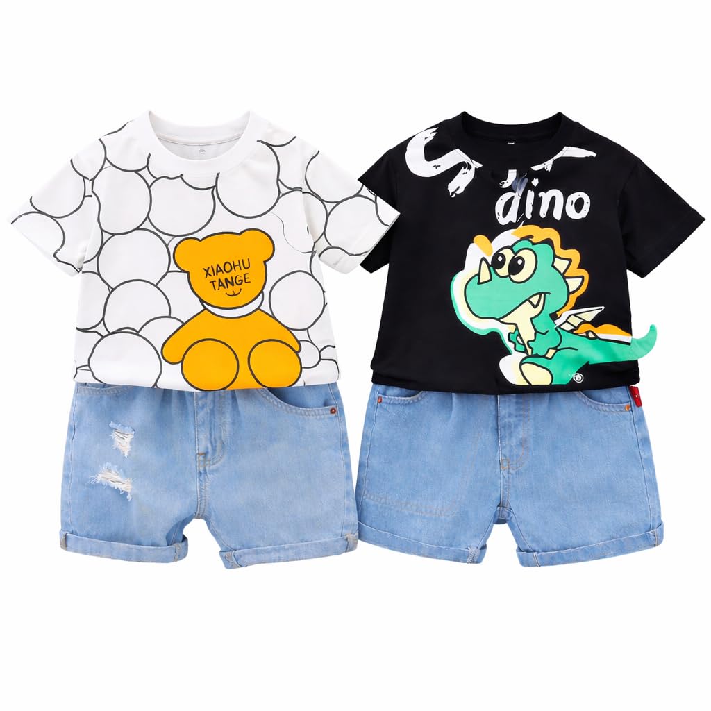 Googo Gaaga Kids Unisex Pack of 2 Cotton Printed Half Sleeve Tshirt With Shorts Set Black - Review, Price and Buying Guide