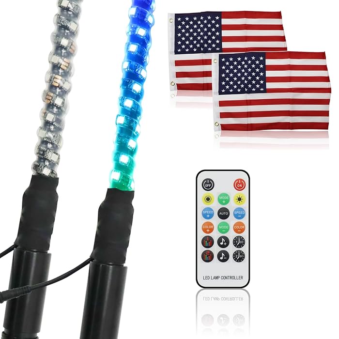 Buy DIBMS 3ft LED Whip Lights with Flag Pole Remote Control 360° Spiral