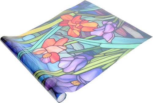 PRETYZOOM Pegatinas de flores Película decorativa para ventana de privacidad, película de ventana de colores, flores vintage, película de vidrieras,