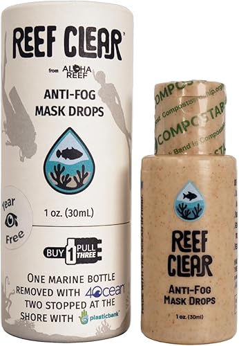 Reef Clear Anti-Fog Mask Drops  Sin desgarros, desempañador seguro para arrecifes para máscaras de esnórquel y buceo  1.0 fl oz  Biodegradable,