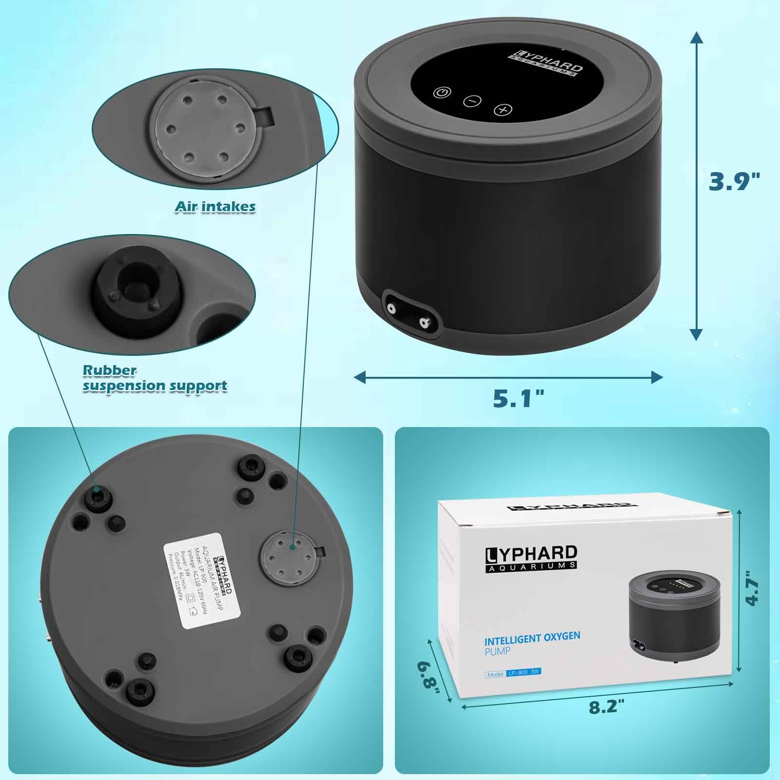 LYPHARD AQUARIUMS Aquarium Air Pump, Dual Outlets 5W Ultra Quiet Aerator for 20-600 Gallon Fish Tank Bubbler Adjustable Air Flow with Accessories - image 6