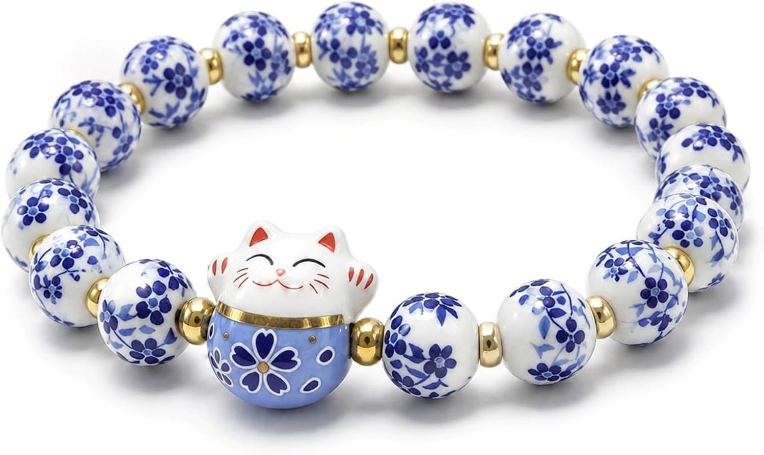 OwMell Lucky Cat Beaded Bracelet, Money Attraction, Women Stretch Bracelets