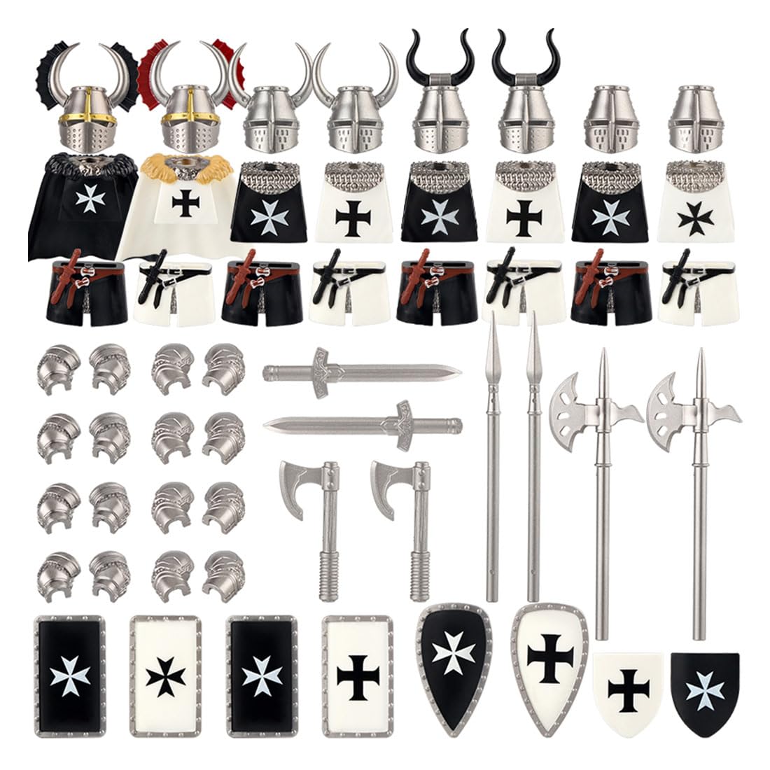 LOKLNEYK Medieval Weapons Pack, 56PCS Medieval Roman Hospital Knight & Teutonic Crusader Building Blocks Accessories Set, Compatible with Major Brands