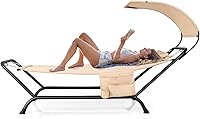 Vista 10 de Tangkula Hamaca con soporte incluido, hamaca resistente para exteriores con toldo ajustable, soporte de metal a prueba de óxido, almohada, bolsillo