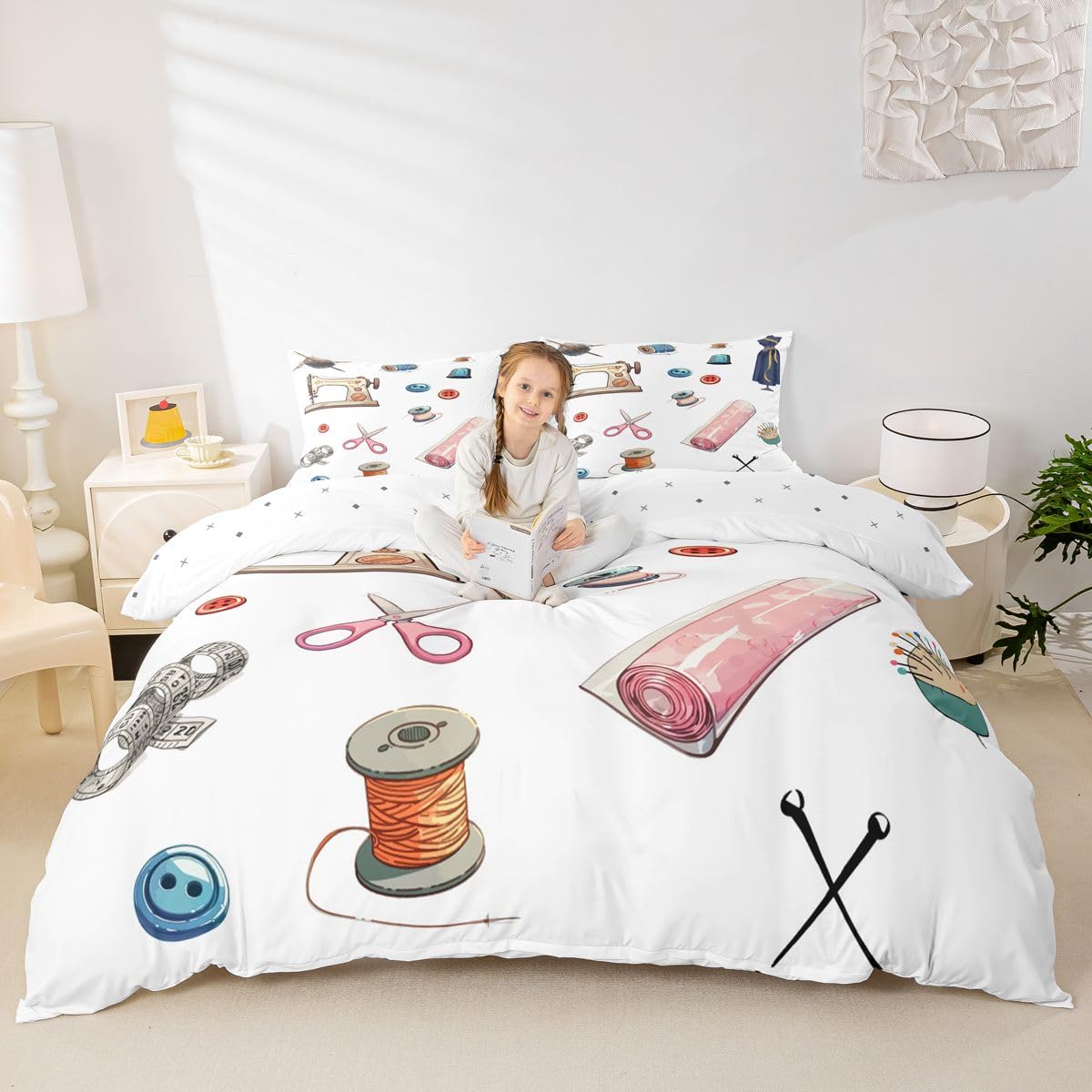 Homewish Szycie podwójna poszewka na kołdrę guziki zestaw pościeli dla dzieci nastolatków dorosłych maszyna do szycia nożyczki taśma pomiarowa poszwa na kołdrę igła naparstek szpula manekin zestawy