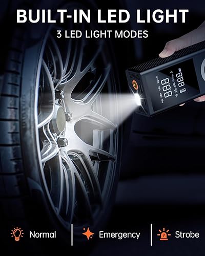 Miniatura 7 de Compresor de aire portátil para inflador de neumáticos, bomba de aire inteligente de 150 PSI para neumáticos de automóvil con medidor de presión