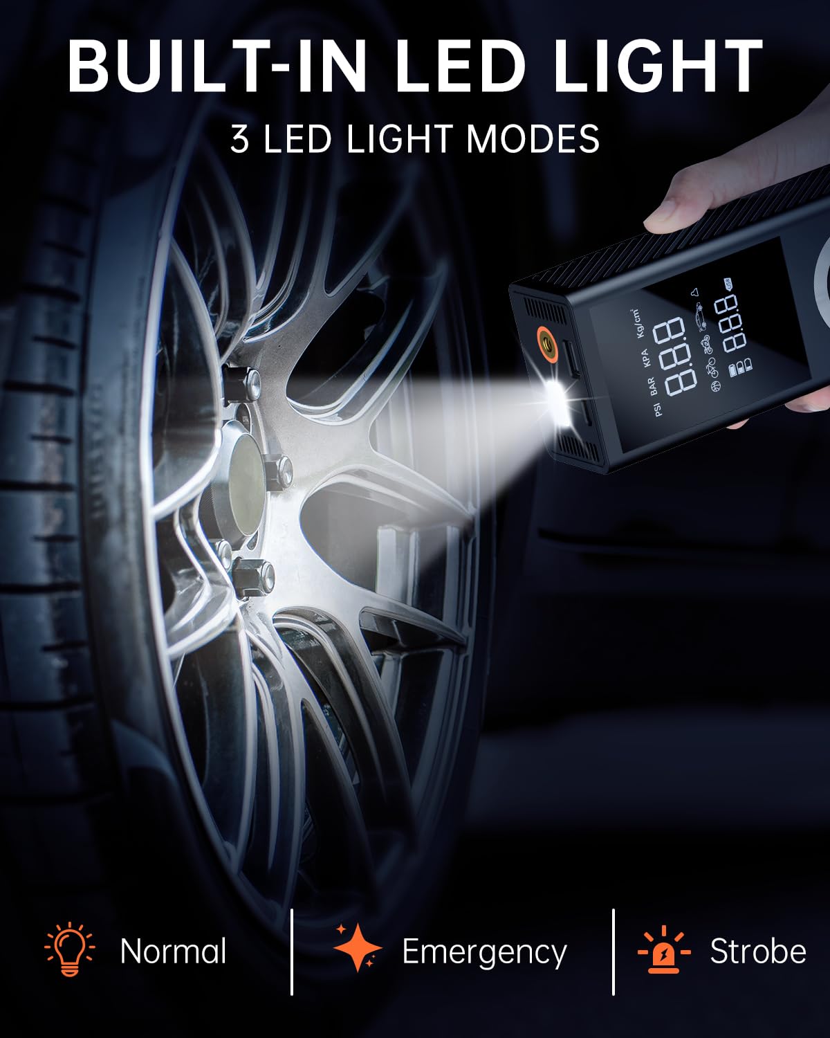 Reifenfüller, tragbarer Luftkompressor, kabellos, mit 10000 mAh Akku, Dual-Power, 3 Lichtmodi, schnelles Typ-C-Aufladen, intelligente Luftpumpe für Auto