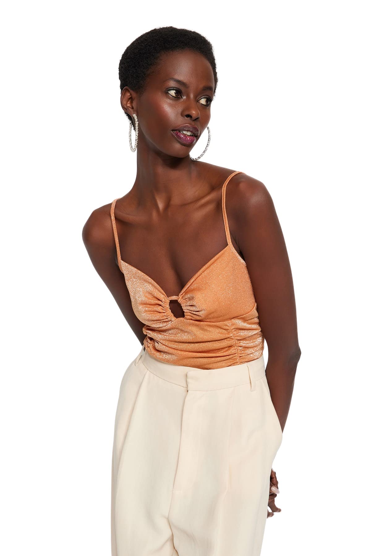 Trendyol Women Plain Knit Bodysuit,Orange,38