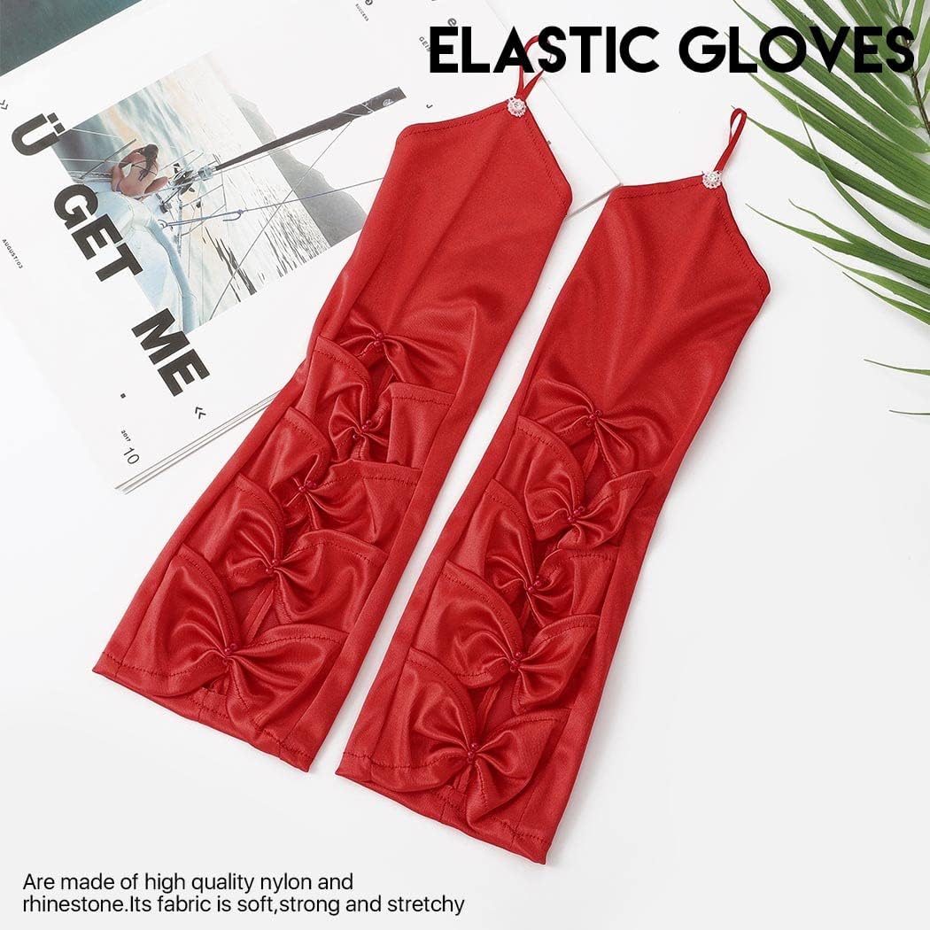 Miniatura 2 de GEMILY Bownot - Guantes largos de satén sin dedos para mujeres y niñas