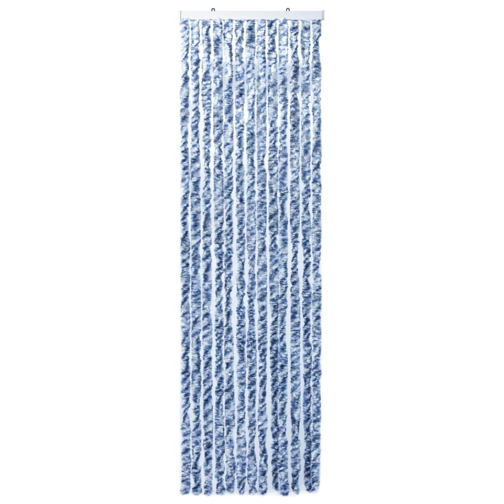Mosquitera para puerta, se puede quitar en cualquier momento, color azul, blanco y plateado, 56 x 185 cm, chenilla