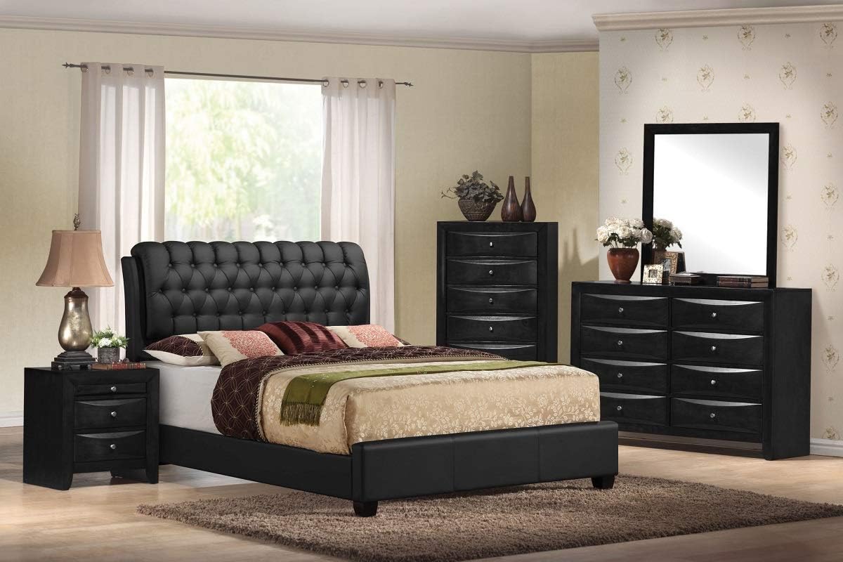 Meppel 5 Pieces Contemporary Bedroom Set with PU Upholstered Bed (Black)