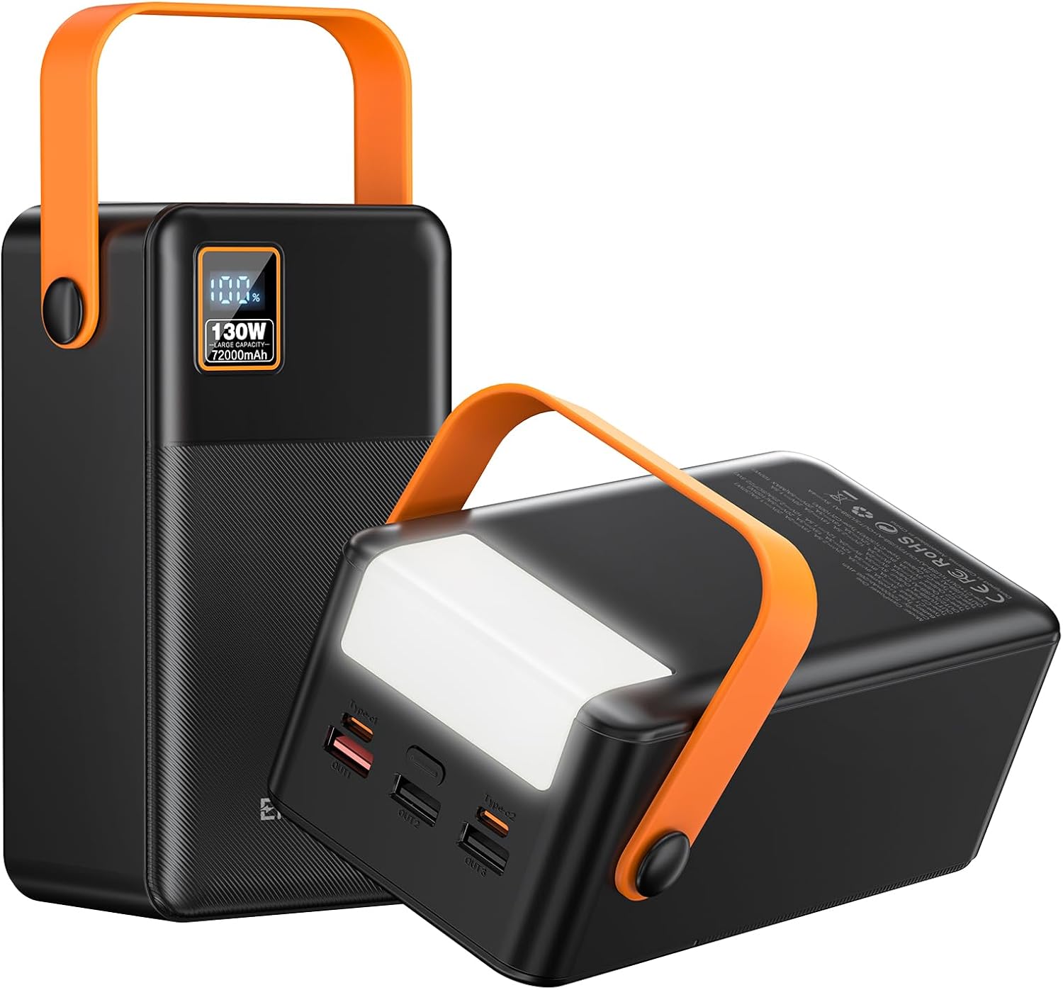 Power Bank 72000mAh Power Station, 130W Fast Charging, Portable Outdoor Generator with Smart Digital Display, Retractable Lighting – Perfect for Travel, Camping, Home Backup