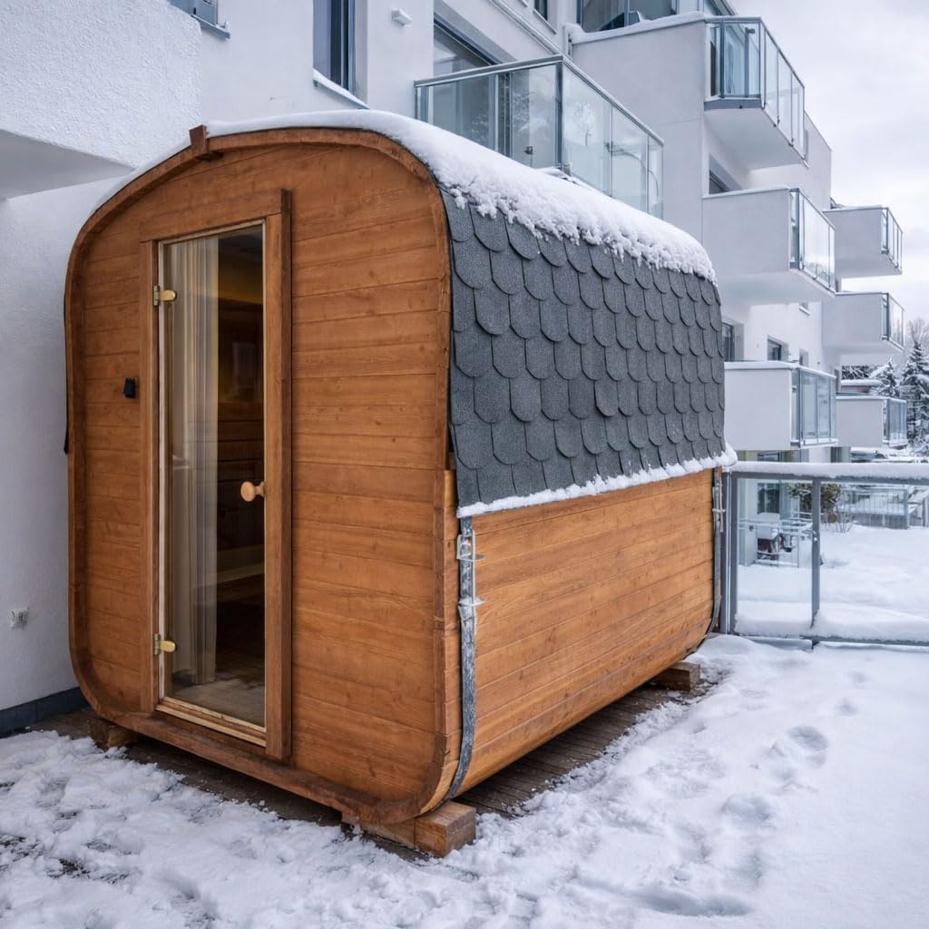 Gartensauna Quadro Fasssauna aus Holz für 2 Personen, Quadro | Mit LED-Beleuchtung Außensauna für Garten & Terrasse
