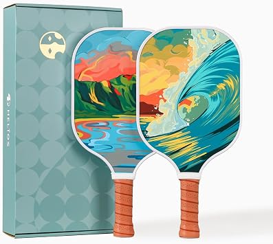 HELIOS Hawaii Pickleball Paddle Set of 2 Oahu Brown | Includes Pipeline & Diamond Head Paddles | Particle-Printed Fiberglass Surface with Reactive Honeycomb Core | 8oz, Beginner Set for Control