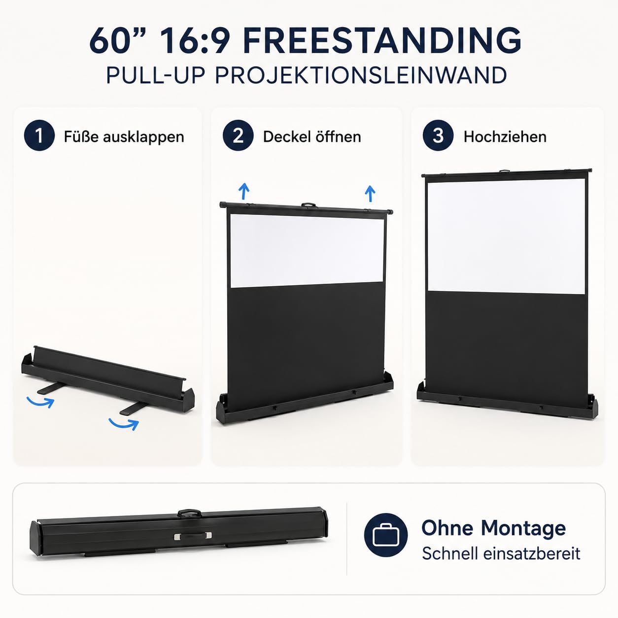 Schermo per proiettore da pavimento, autoportante, pull-up, portatile, per sale di proiezione domestica, camera da letto, sale riunioni (60", 16:9)