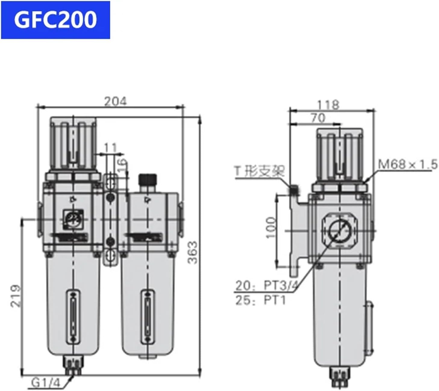 High precision air pressure regulation air processor oil-water separation filter GFC200-06 200-08 300-08 300/10 400-15(GFC200-06)