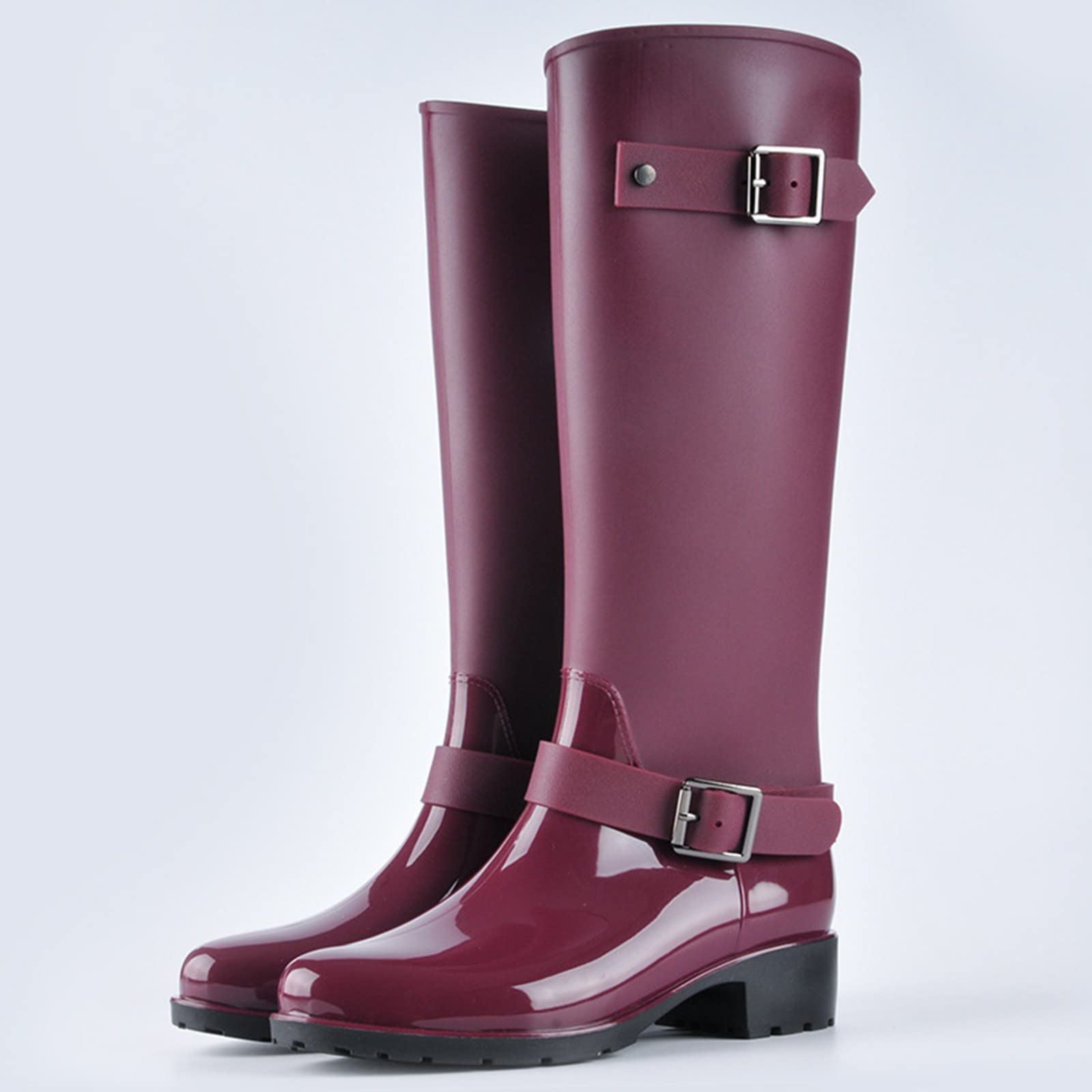 Botas de agua altas para mujer, botas de lluvia lisas y brillantes, de neopreno, totalmente impermeables, antideslizantes, botas de jardín, ultra agarre, para lavado de coches