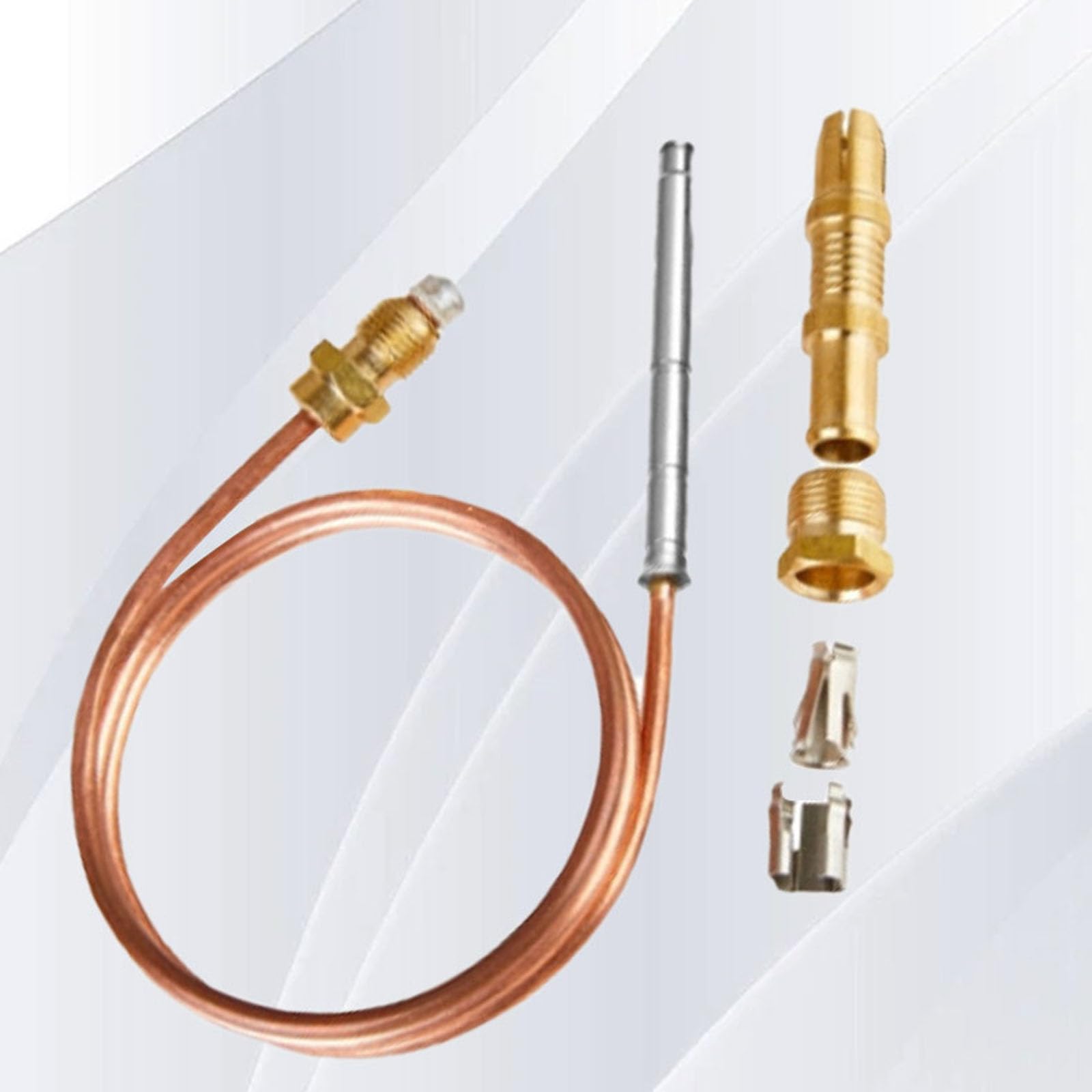 Sonda termopar de repuesto para dispositivo de calefacción, calentador de agua y unidad de calefacción, 90 cm, termopar de construcción de cobre con clip de estaño