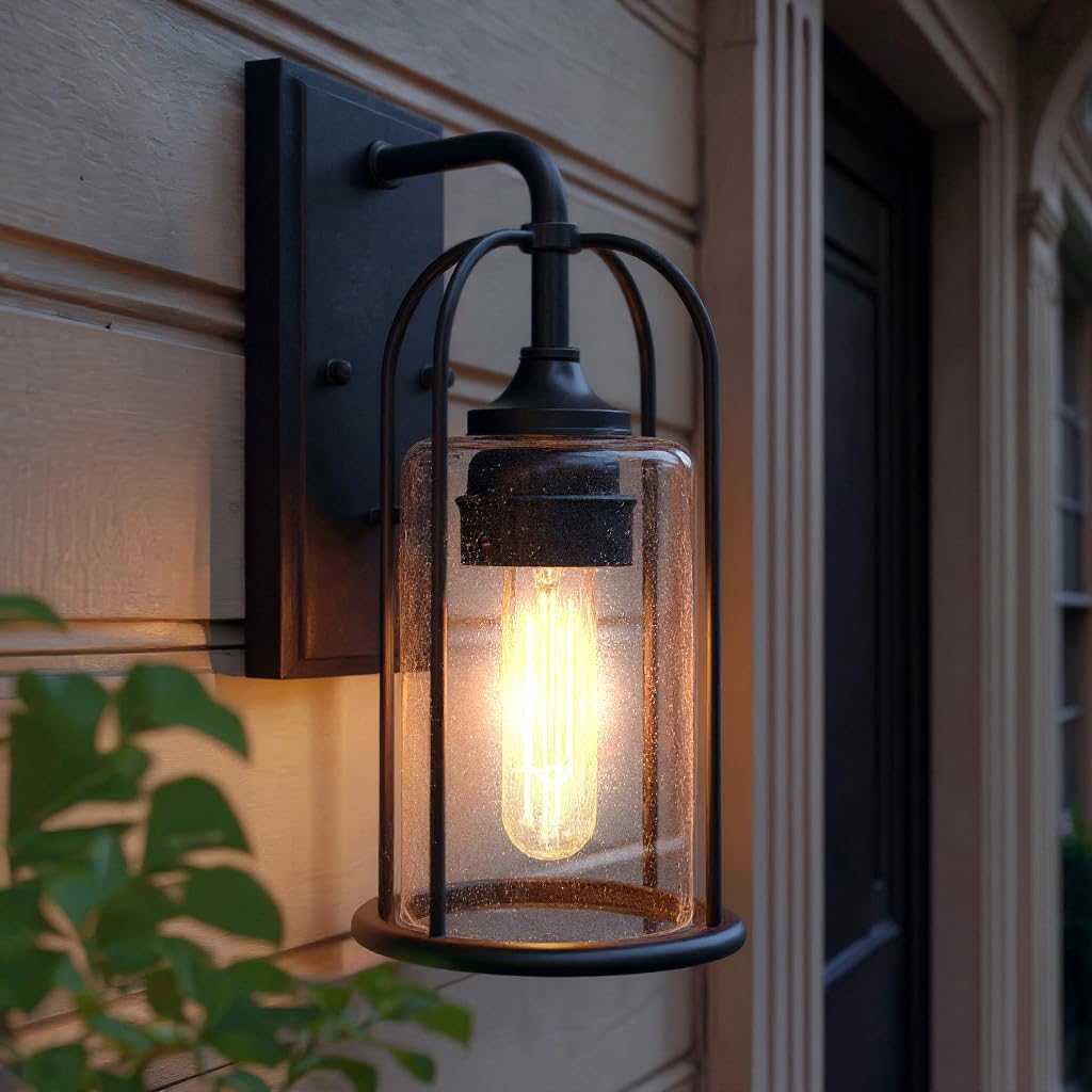 Luxury Farmhouse Wall Sconce, Medium Size: 12.75''H x 6.125''W, with Industrial Luxe Style Elements, Midnight Black Finish, UHP1300 from The Henderson Collection
