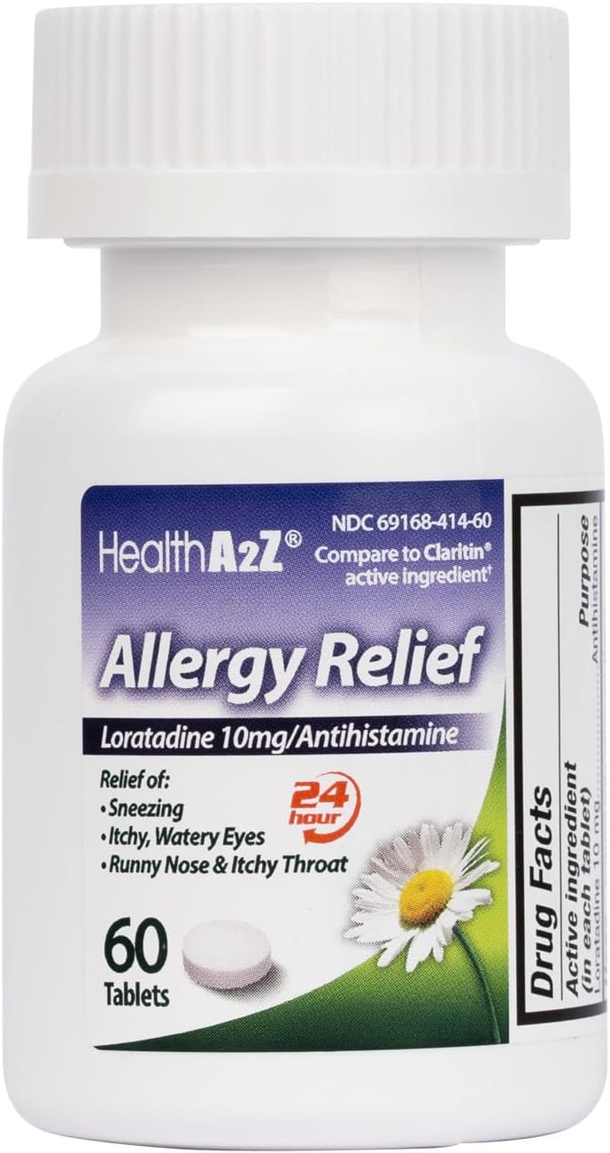 HealthA2Z® Allergy Relief | Loratadine 10mg | Antihistamine | Relief from Itchy Throat, Sneezing, runny noses |24-Hours Allergy Medicine (60 Tablets)