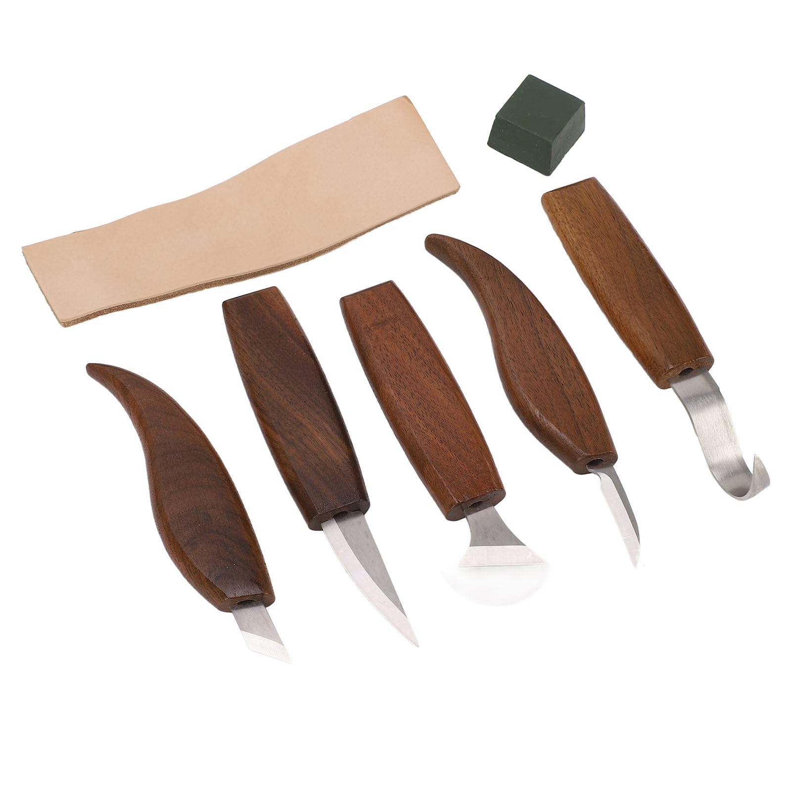 Set di coltelli professionali per intaglio del legno, 5 pezzi, con manico in noce e impugnatura antiscivolo, per progetti fai da te di lavorazione del legno, artigianato e