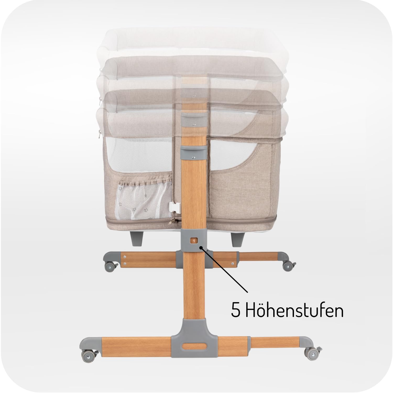 Momi SMART Bed 4-in-1 Kinderbeistellbetten bis 15 kg, Beistellbett für Babys mit Matratze, Höhenverstellbar