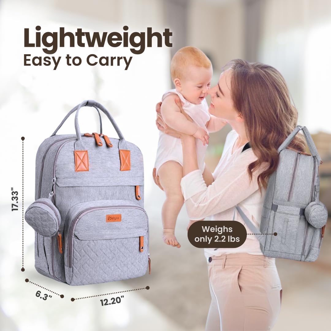 Generic Spacious Diaper Backpack – Stylish and functional baby diaper bag for moms and dads – multi-function waterproof bag with insulated pockets, portable changing pad, stroller straps (Grey)