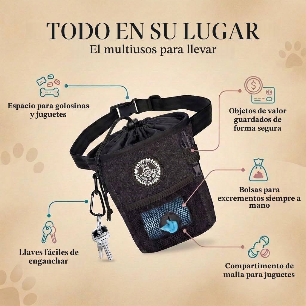 HUND IST KÖNIG® Bolsa de golosinas para Entrenamiento de Perros, Robusta, compacta y Funcional, Bolsa de alimentación para Entrenamiento de Perros, con dispensador de Bolsas de excrementos