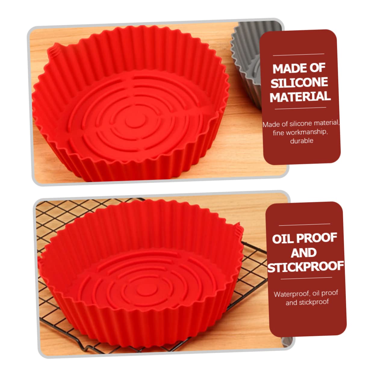 KICHOUSE 2pcs Silicone Liner Non-stick Baking Mat for Air Fryer - and Reusable Kitchen Accessory for Home Cooking Grey