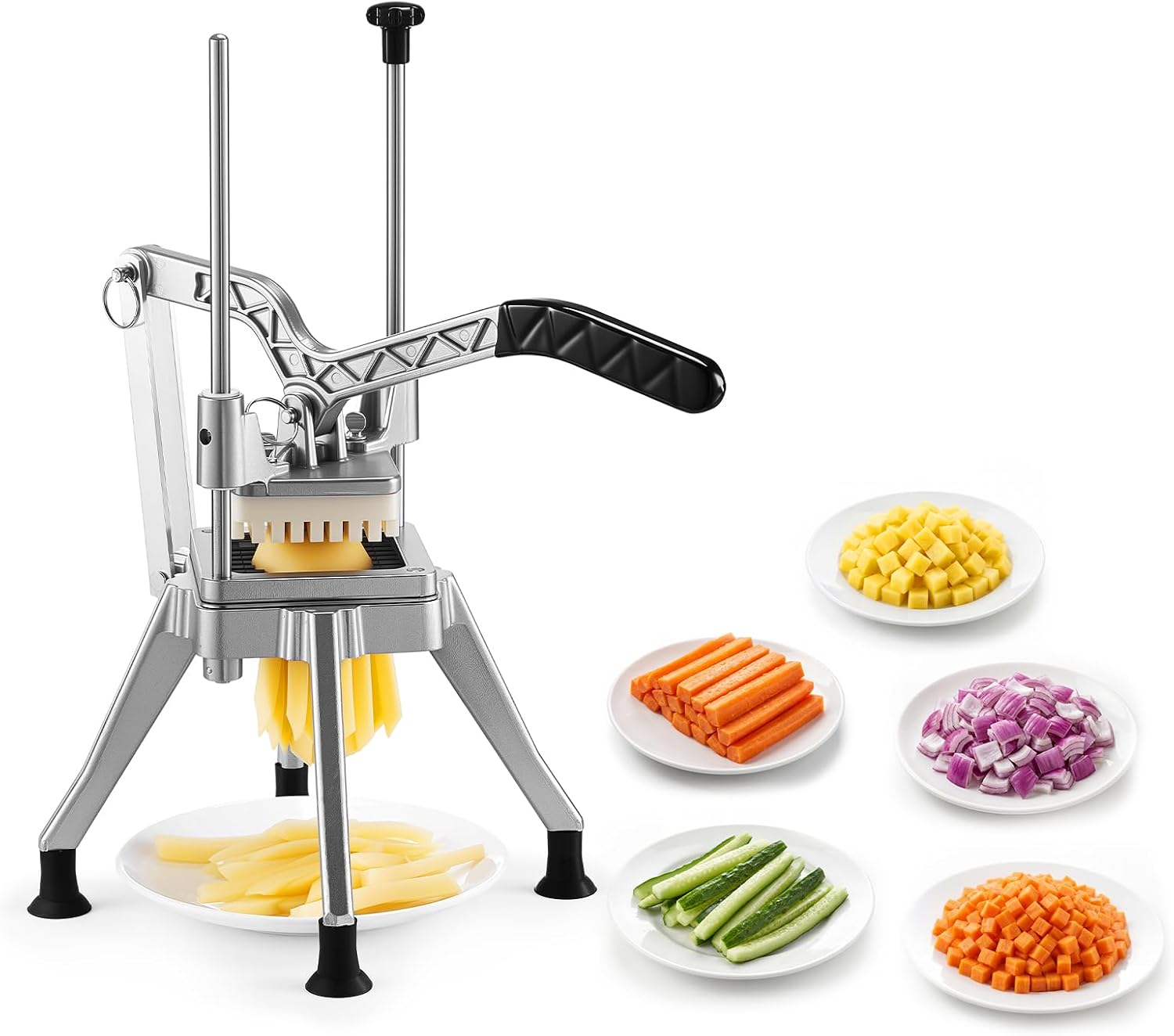 VEVOR French Fry Cutter, 1/4" Blade Commercial Potato Chopper, Lever-Action Vegetable Dicer with Ergonomic Handle, Stainless Steel Potato Slicer for Thin Cut Fries, Onion, Carrots, Bell Pepper