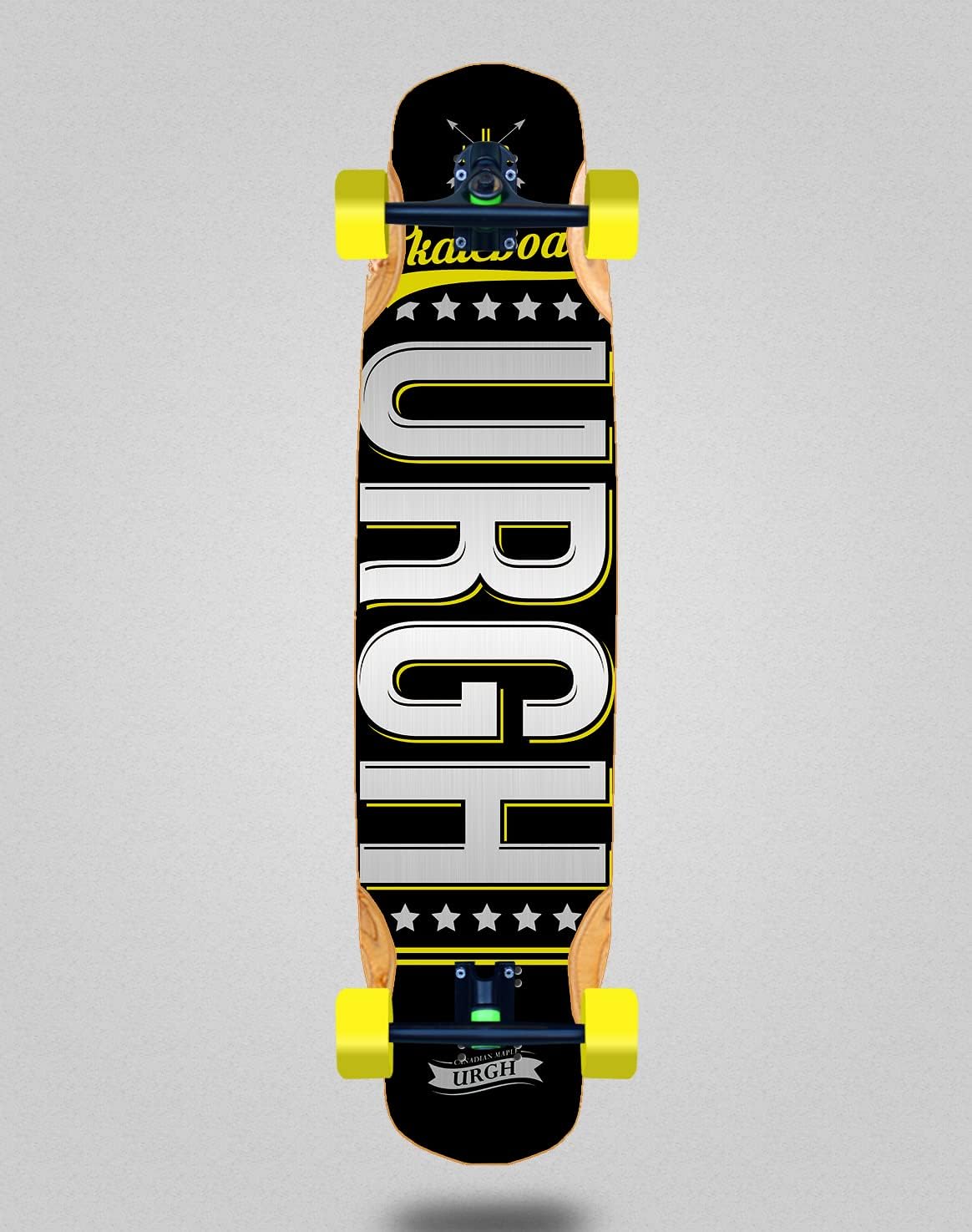 Urgh Skate Skateboard Longboard Complete Mix Bamboo 38 x 8,45 OG Black Yellow