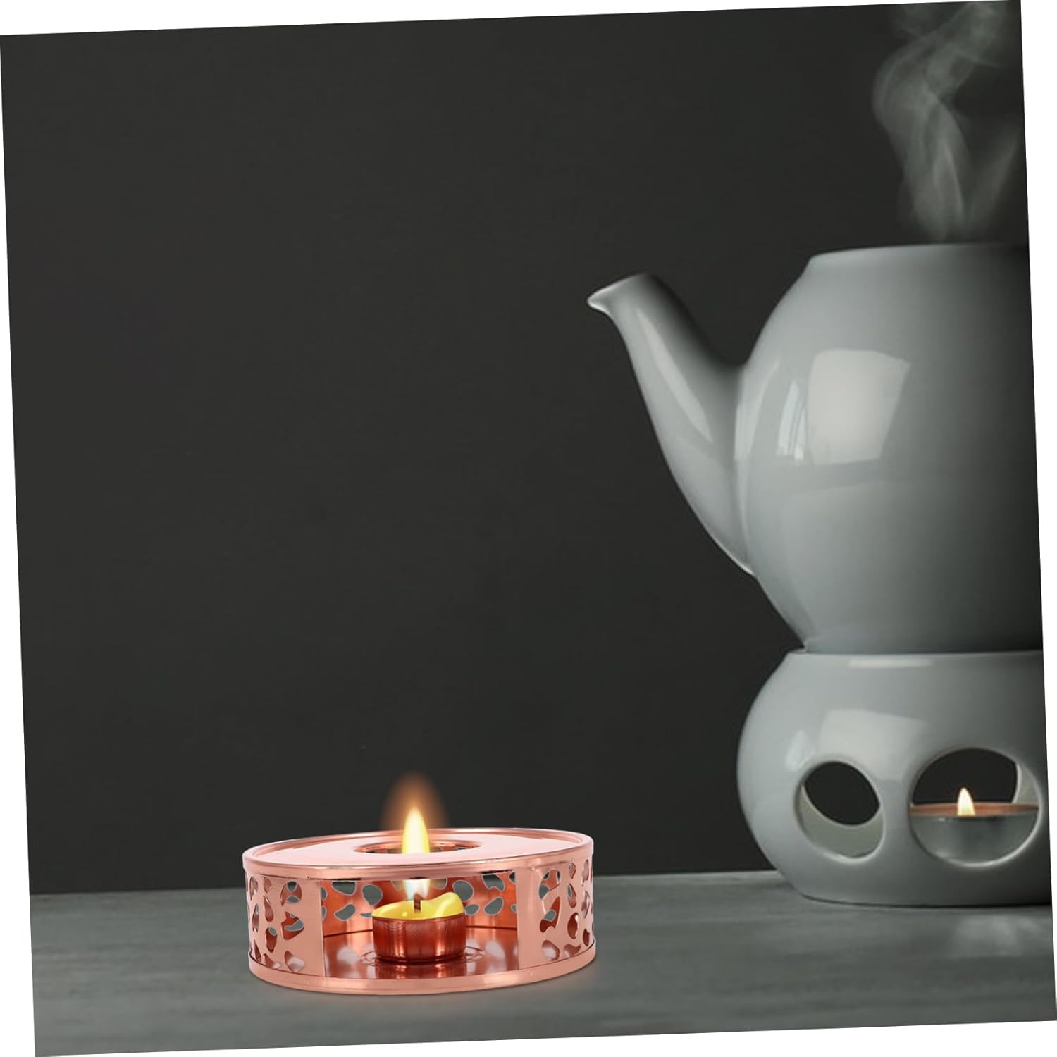 Tea Warmer,Heating Base Tea Can Pot Warmer for Desk Tea Light Warmers for Food s for Teapot Outdoor Tea Light Stove Stainless Steel Rose Gold