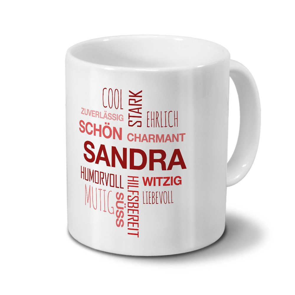 Personalisiert Tasse Mit Namen Sandra – Motiv Engel, Rot, 325 Ml, Spülmaschinenfest